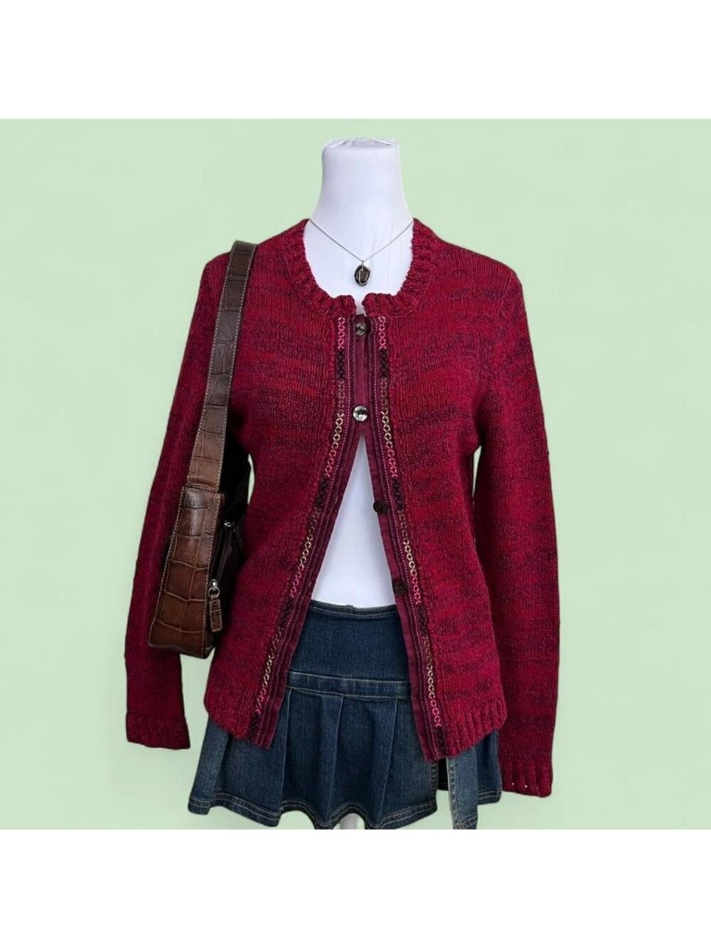 y2k magenta boho granola whimsical cardigan